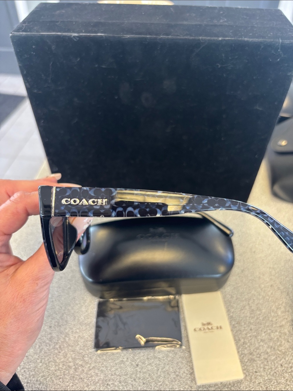Coach Patterned Black and Blue Cat-Eye Sunglasses - Picture 3 of 6